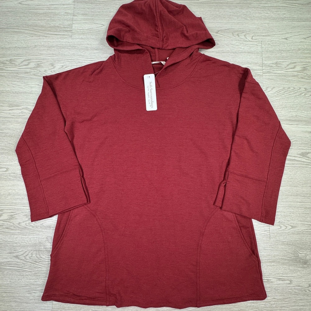 Soft‎ Surroundings Women Pullover Warm & Cozy Hoodie Ruby Heather Medium NWT